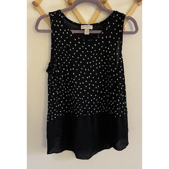 LOFT Top Women's Medium Black and white Polka dot Sleeveless Blouse - Picture 2 of 5